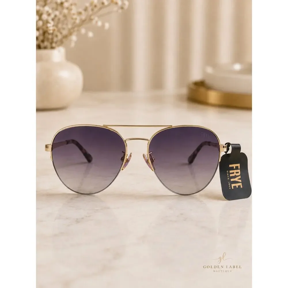 Frye Smoke Pilot Sunglasses Gold Frame Purple Lens Unisex 54395FRY714 NWT